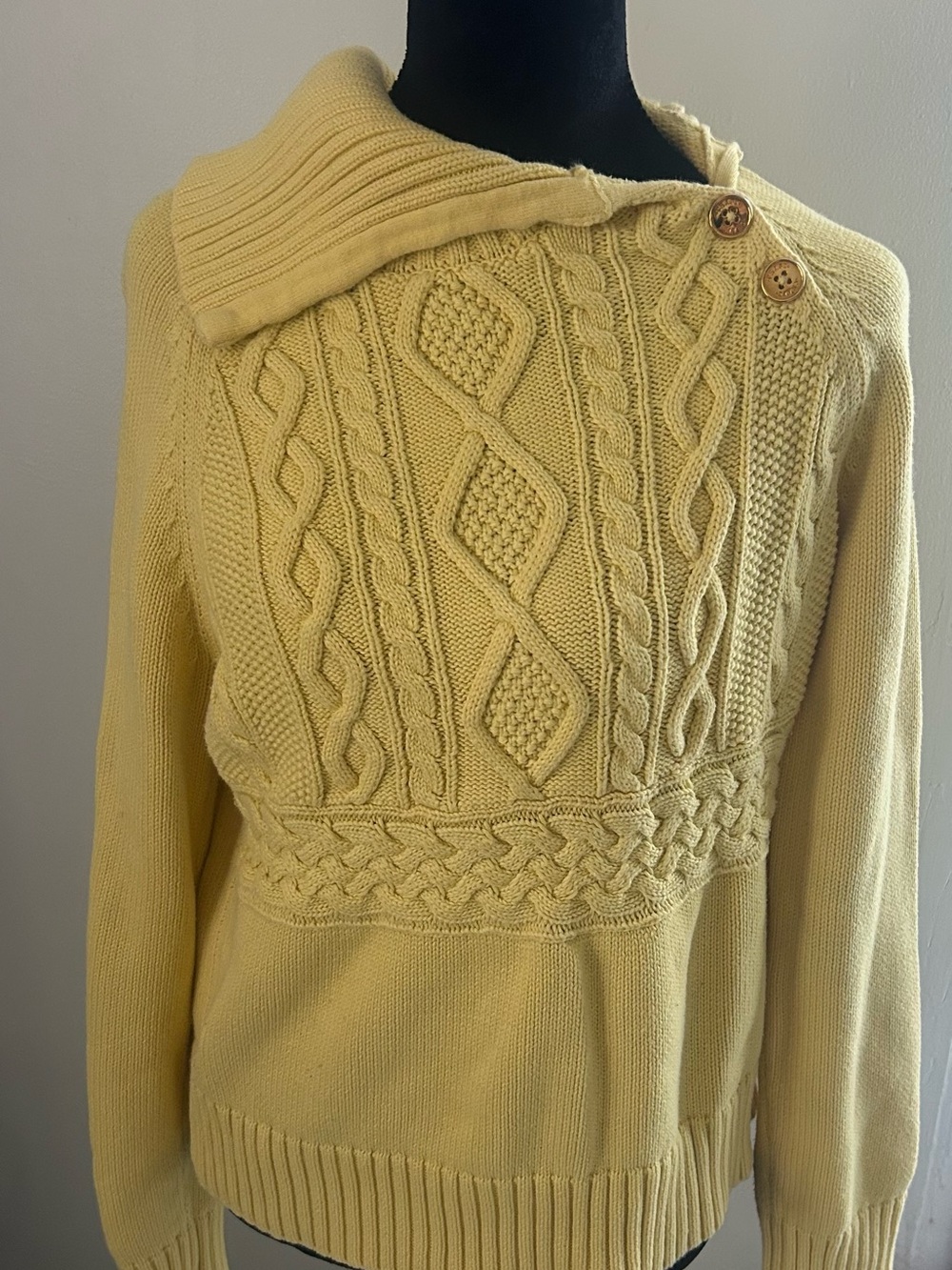 Chaps Cable-Knit Button Shoulder Sweater - Light Yellow